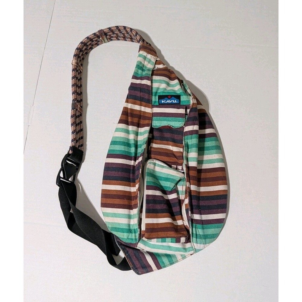 Kavu Rope Bag Sling Backpack Multi Color Striped Canvas Shoulder Crossbody